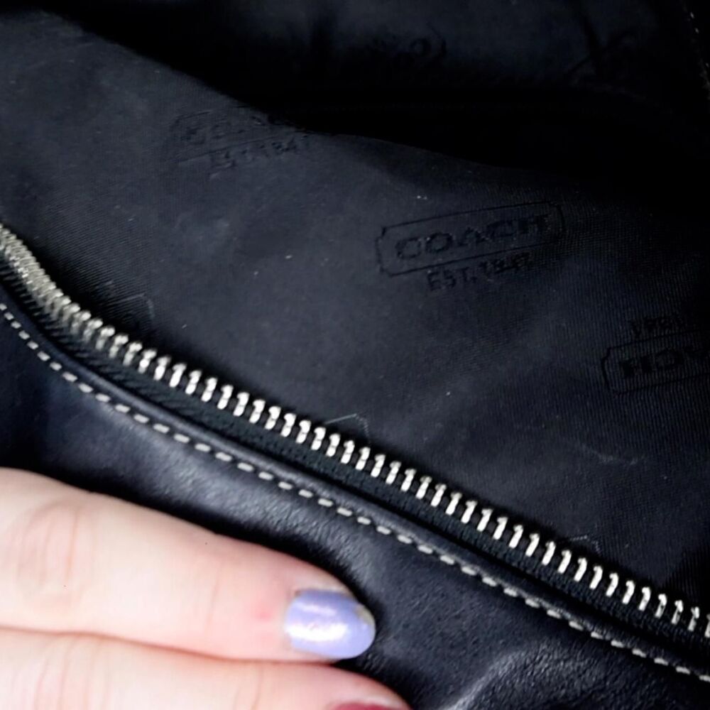 Coach Black Leather Hampton Buckle Bucket ZipTop Tote Bag Silver Hardware Y2K - Picture 8 of 9